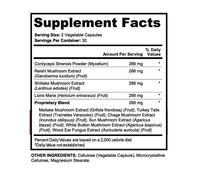 Supplement Facts for Shroom Complex
