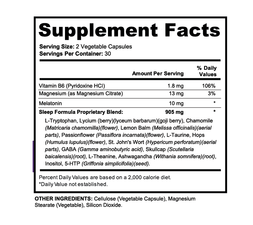 Supplement Facts for Sleep Formula