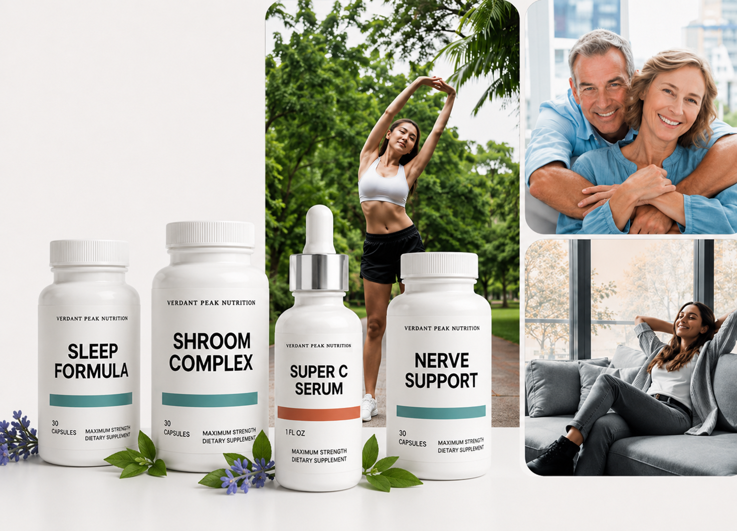 Verdant Peak Nutrition supplement bottles